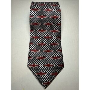 VTG Robert Talbott Studio Silk Tie Black White Red Geometric Jacquard XL NWT USA